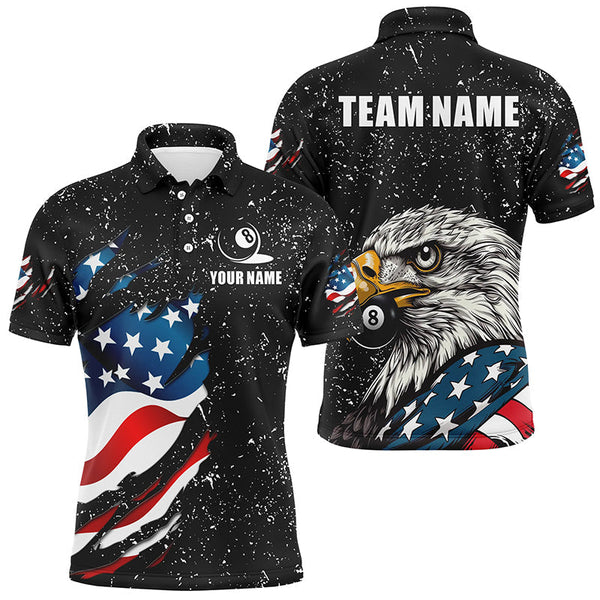 Billiards Black Grunge Eagle American Flag Personalized Men Women Polo Shirt Custom Billiard Team Jersey