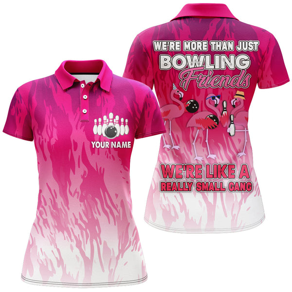 Personalized Bowling Pink Flamingo Women Performance Polo Shirt Custom Name Bowling Team Jersey