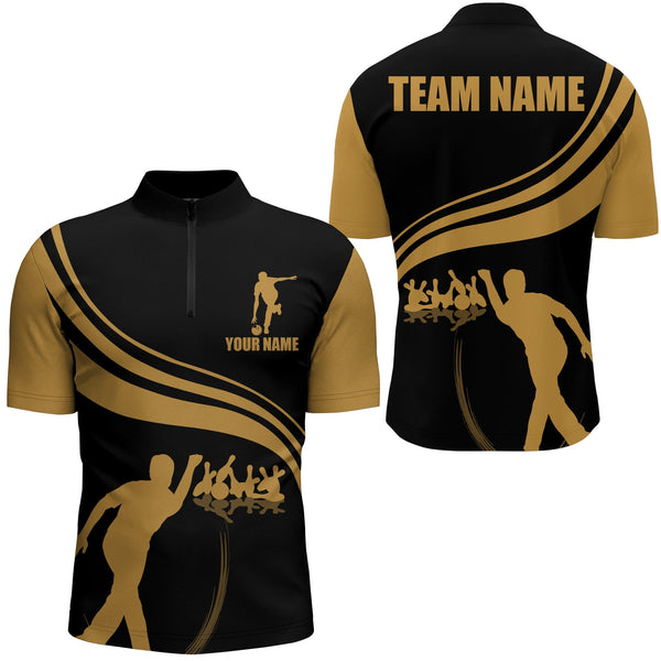 Bowling Black and Gold Personalized Men Women Polo Shirt Custom Bowling Team Jersey