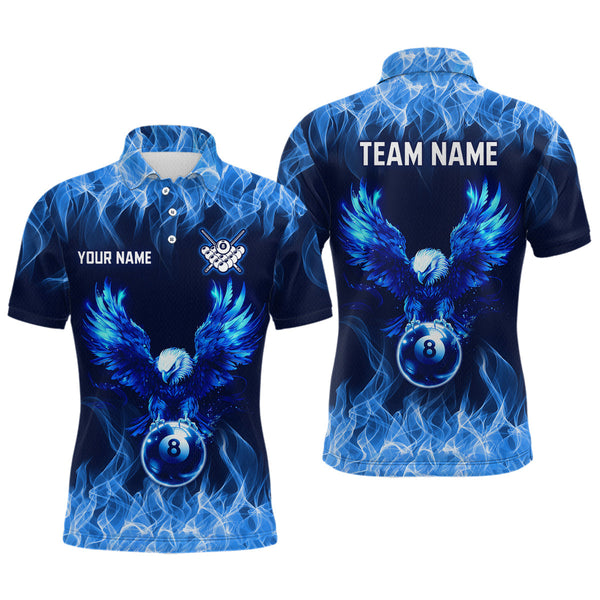 Billiards Blue Eagle Flaming 8 Ball Pool Personalized Men Women Polo Shirt Custom Billiard Team Jersey