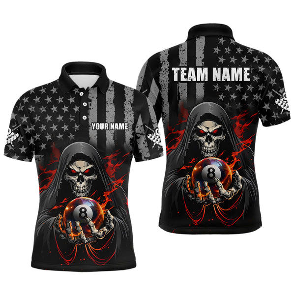 Billiards American Flag Skull Personalized Men Women Polo Shirt Custom Billiard Team Jersey