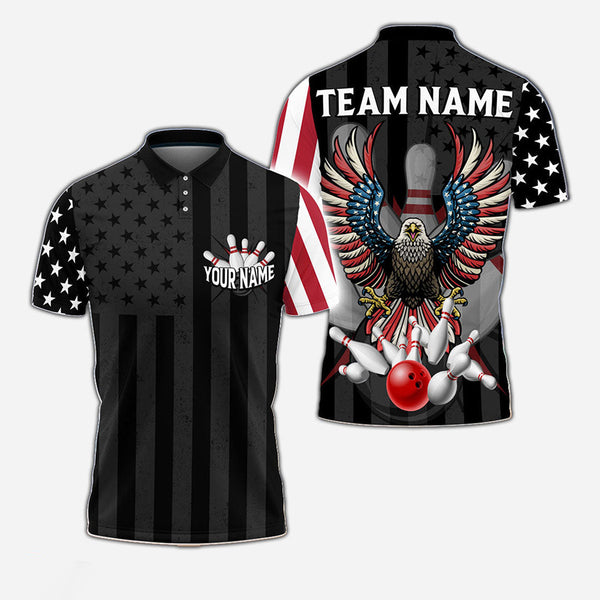 Personalized Bowling US Patriotic Eagle Men Women Polo Shirt Custom Name Bowling Team Jersey
