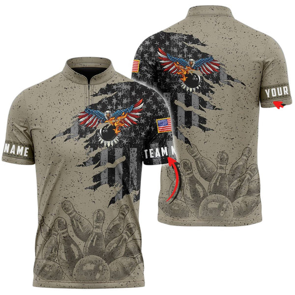 Personalized Bowling US Patriotic Eagle Men Women Polo Shirt Custom Name Bowling Team Jersey