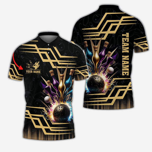 Bowling And Pins Personalized Men Women Polo Shirt Custom Bowling Team Jersey