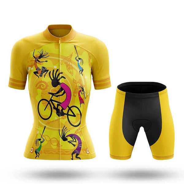 Yellow Kokopelli Women's Cycling Jersey Set, Road Bike Cycling Kit for Women, Biking Outfit, Bicycle Suit, Team Racing Uniform