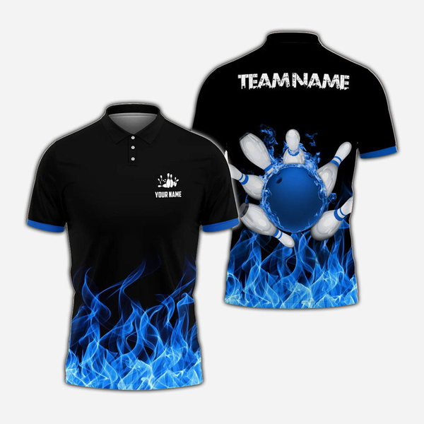 Bowling And Pins Flame Personalized Men Women Polo Shirt Custom Bowling Team Jersey