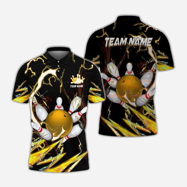 Bowling And Pins Lightning Personalized Men Women Polo Shirt Custom Bowling Team Jersey
