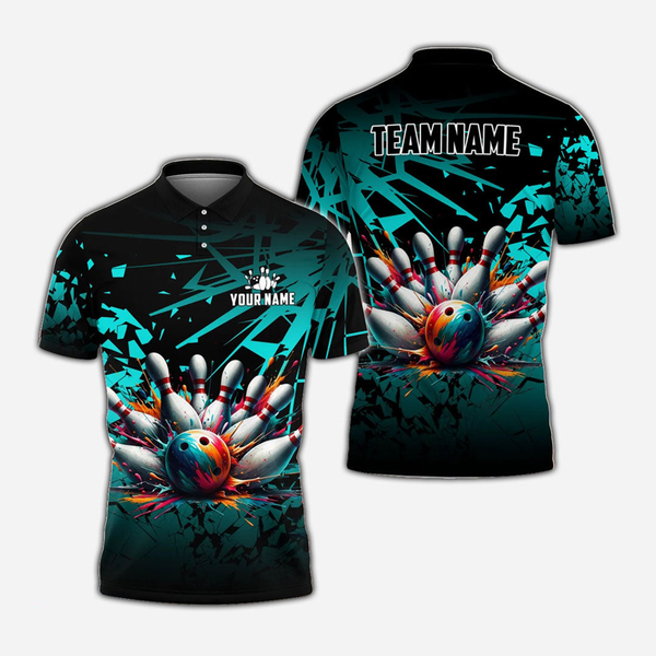 Bowling And Pins Paint Art Personalized Men Women Polo Shirt Custom Bowling Team Jersey