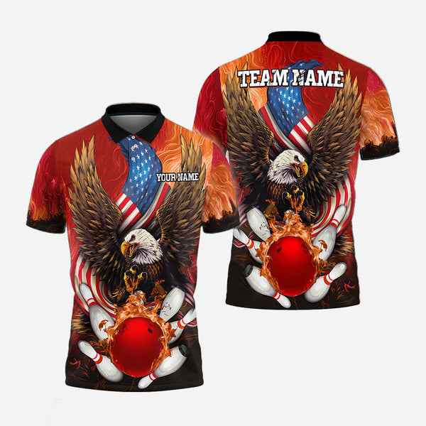 Personalized Bowling US Patriotic Eagle Men Women Polo Shirt Custom Name Bowling Team Jersey