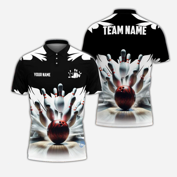 Bowling And Pins Personalized Men Women Polo Shirt Custom Bowling Team Jersey