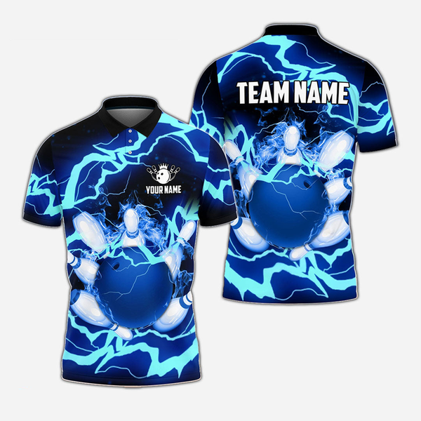 Bowling And Pins Lightning Personalized Men Women Polo Shirt Custom Bowling Team Jersey