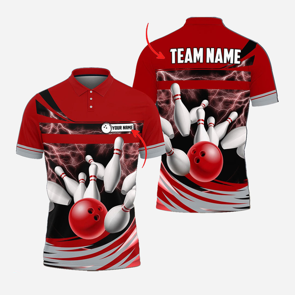 Bowling And Pins Lightning Personalized Men Women Polo Shirt Custom Bowling Team Jersey