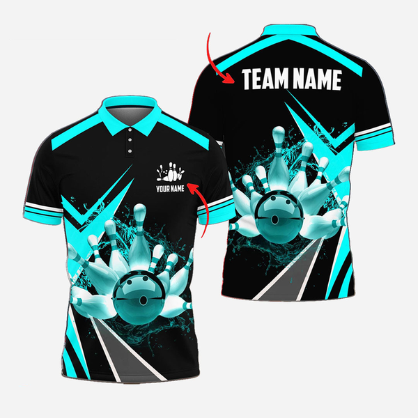 Bowling And Pins Water Personalized Men Women Polo Shirt Custom Bowling Team Jersey
