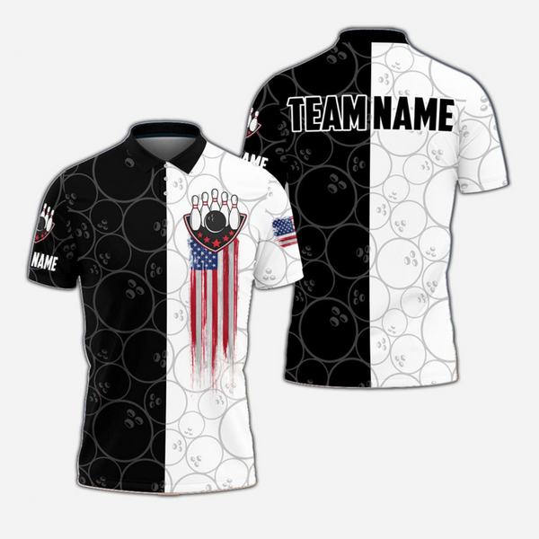 Bowling And Pins US Flag Personalized Men Women Polo Shirt Custom Bowling Team Jersey
