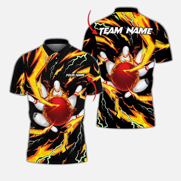 Bowling And Pins Lightning Personalized Men Women Polo Shirt Custom Bowling Team Jersey