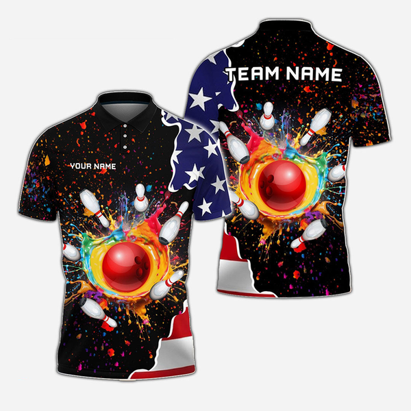 Bowling And Pins US Flag Personalized Men Women Polo Shirt Custom Bowling Team Jersey