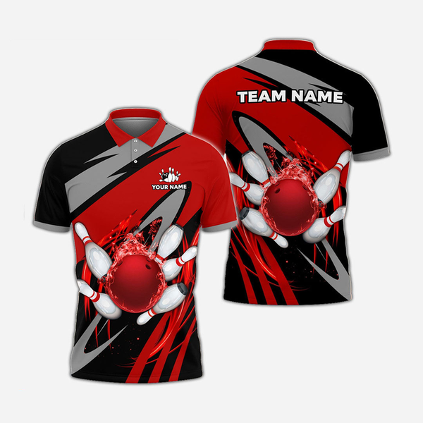 Bowling And Pins Flame Personalized Men Women Polo Shirt Custom Bowling Team Jersey