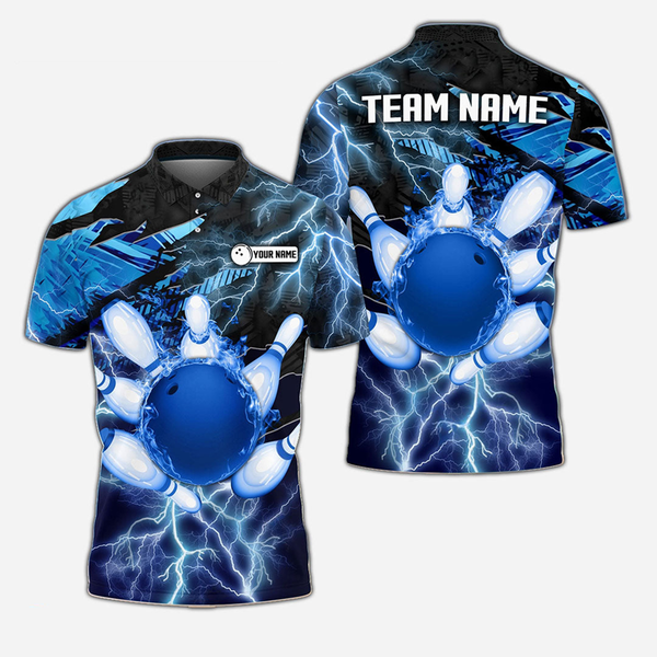 Bowling And Pins Lightning Personalized Men Women Polo Shirt Custom Bowling Team Jersey