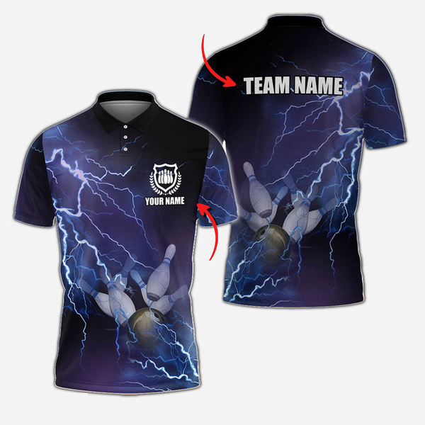 Bowling And Pins Lightning Personalized Men Women Polo Shirt Custom Bowling Team Jersey
