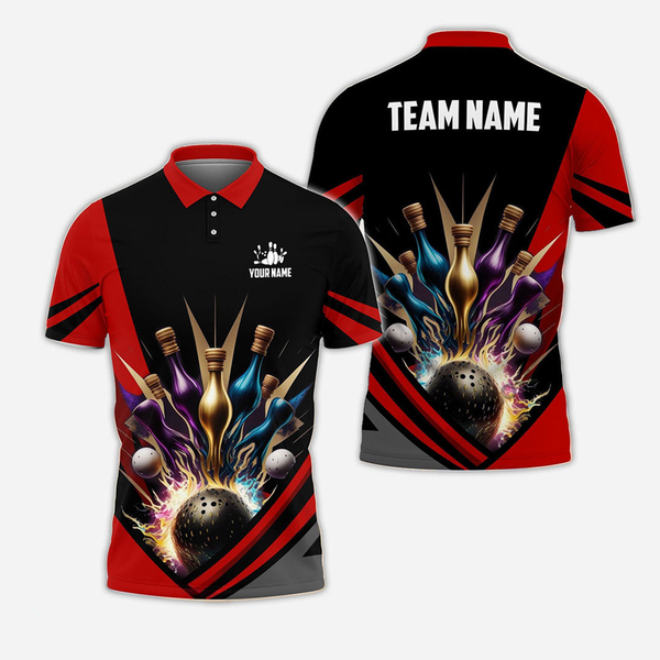 Bowling And Pins Personalized Men Women Polo Shirt Custom Bowling Team Jersey