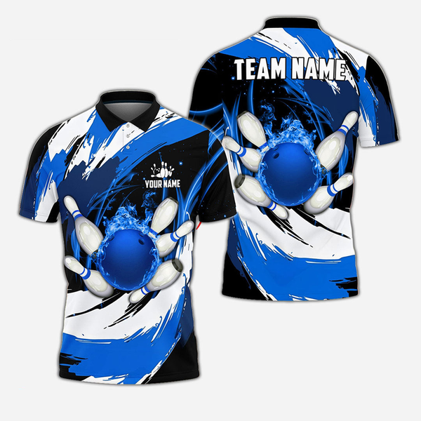 Bowling And Pins Flame Personalized Men Women Polo Shirt Custom Bowling Team Jersey