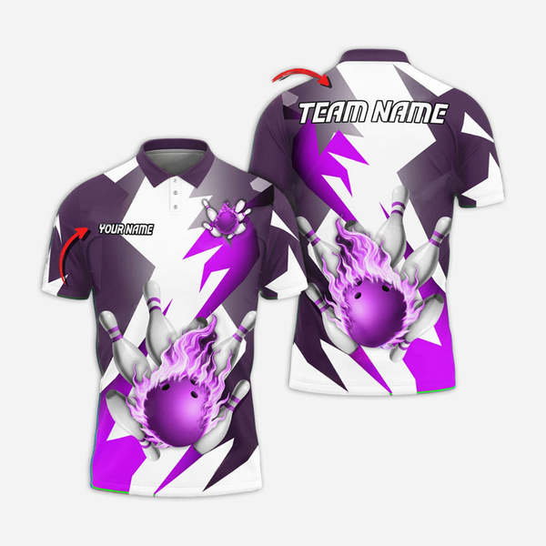 Bowling And Pins Flame Personalized Men Women Polo Shirt Custom Bowling Team Jersey