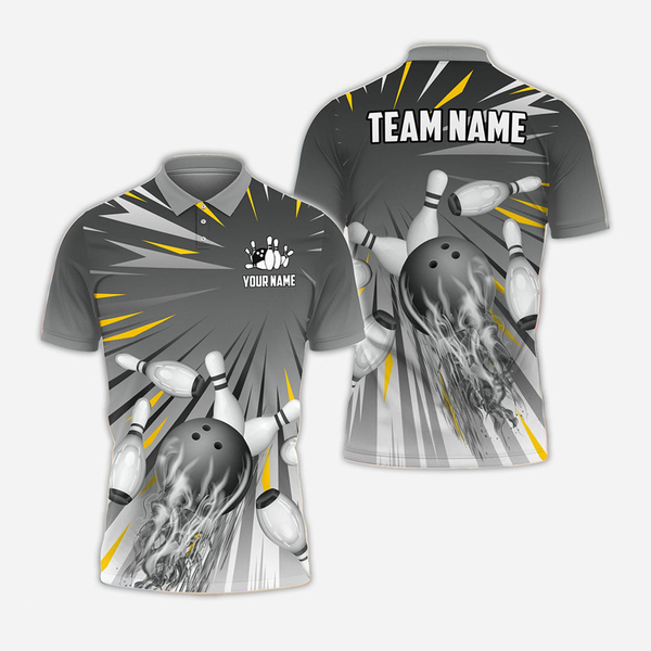 Bowling And Pins Flame Personalized Men Women Polo Shirt Custom Bowling Team Jersey