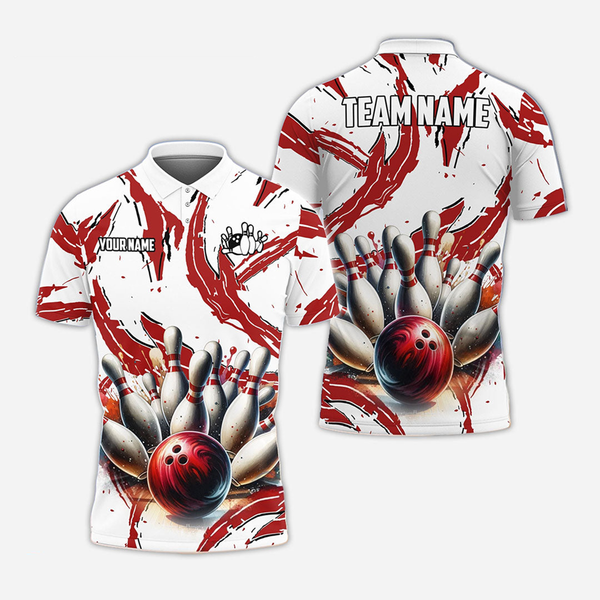 Bowling And Pins Personalized Men Women Polo Shirt Custom Bowling Team Jersey