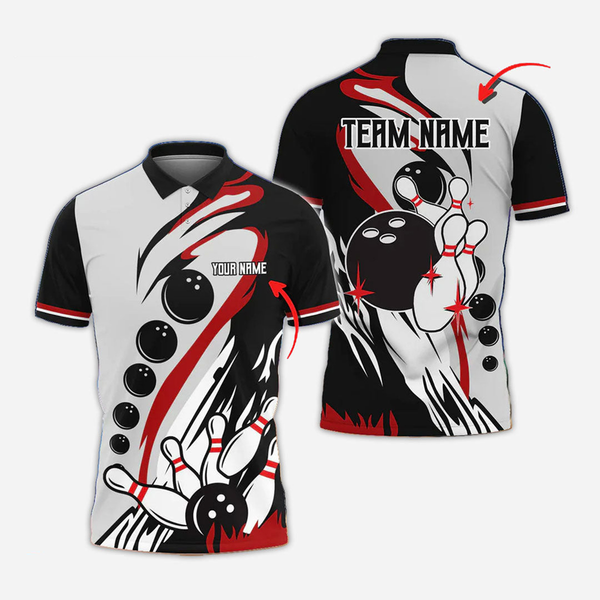 Bowling And Pins Personalized Men Women Polo Shirt Custom Bowling Team Jersey