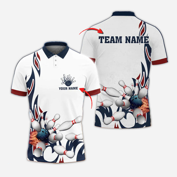 Bowling And Pins Personalized Men Women Polo Shirt Custom Bowling Team Jersey