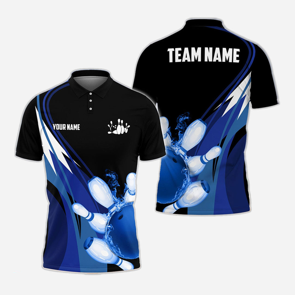 Bowling And Pins Flame Personalized Men Women Polo Shirt Custom Bowling Team Jersey