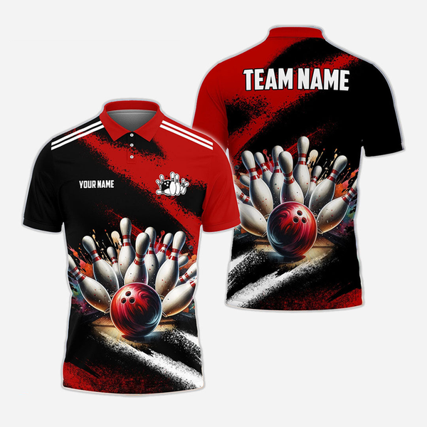 Bowling And Pins Personalized Men Women Polo Shirt Custom Bowling Team Jersey