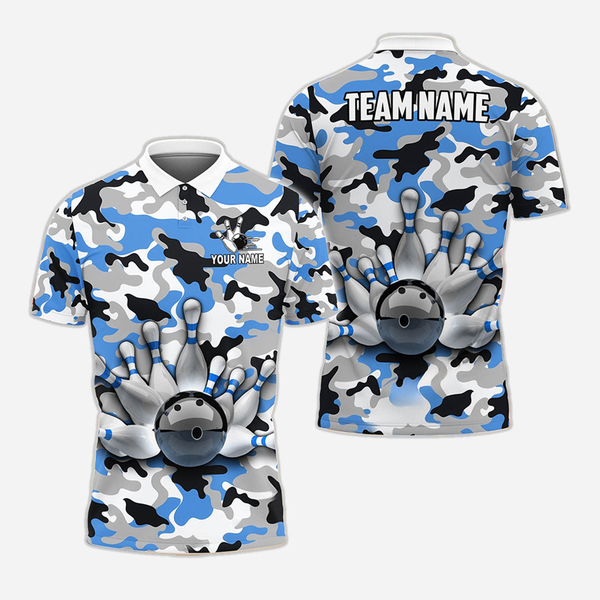 Bowling And Pins Camo Personalized Men Women Polo Shirt Custom Bowling Team Jersey