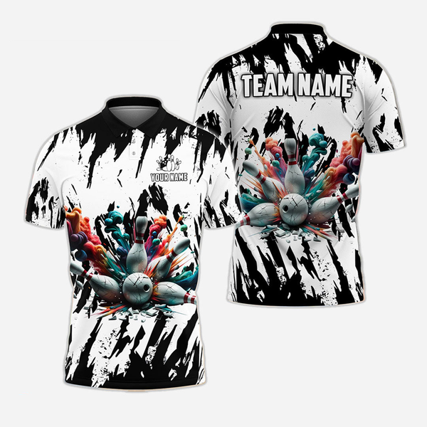 Bowling And Pins Personalized Men Women Polo Shirt Custom Bowling Team Jersey