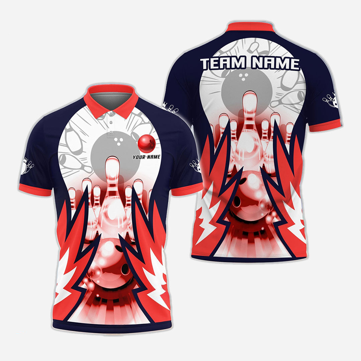 Bowling And Pins Personalized Men Women Polo Shirt Custom Bowling Team Jersey