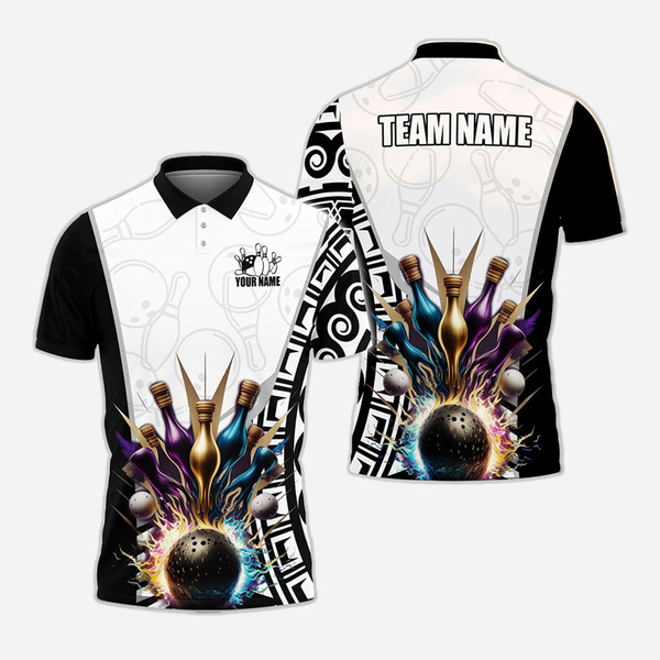Bowling And Pins Personalized Men Women Polo Shirt Custom Bowling Team Jersey