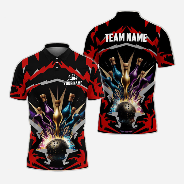 Bowling And Pins Personalized Men Women Polo Shirt Custom Bowling Team Jersey