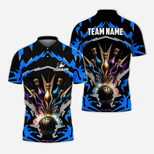 Bowling And Pins Personalized Men Women Polo Shirt Custom Bowling Team Jersey