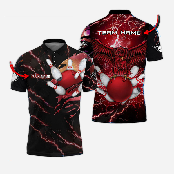 Bowling And Pins Eagle Personalized Men Women Polo Shirt Custom Bowling Team Jersey
