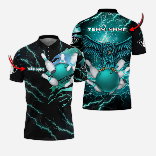 Bowling And Pins Eagle Personalized Men Women Polo Shirt Custom Bowling Team Jersey