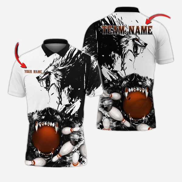 Bowling And Pins Wolf Personalized Men Women Polo Shirt Custom Bowling Team Jersey