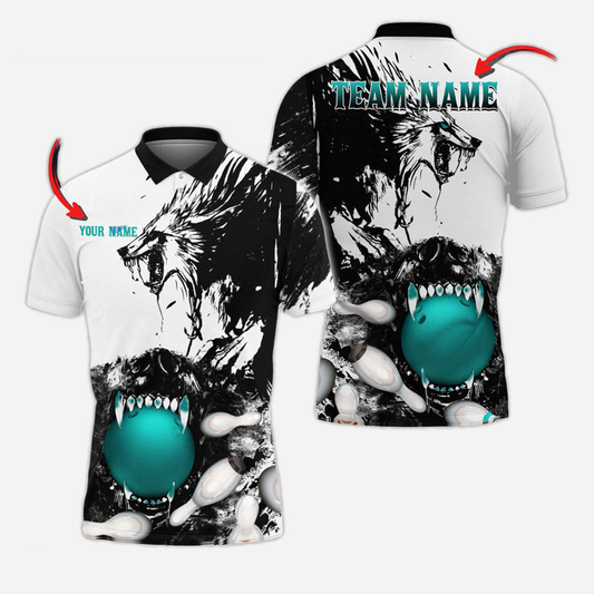 Bowling And Pins Wolf Personalized Men Women Polo Shirt Custom Bowling Team Jersey