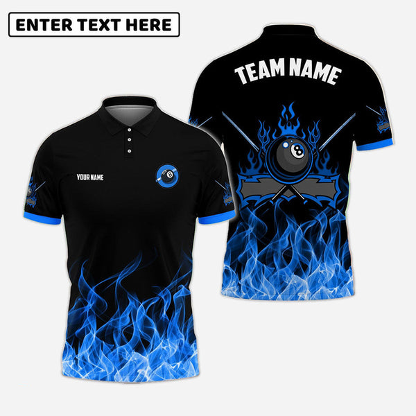 Billiards 8 Ball Fire Flame Personalized Men Women Polo Shirt Custom Billiard Team Jersey