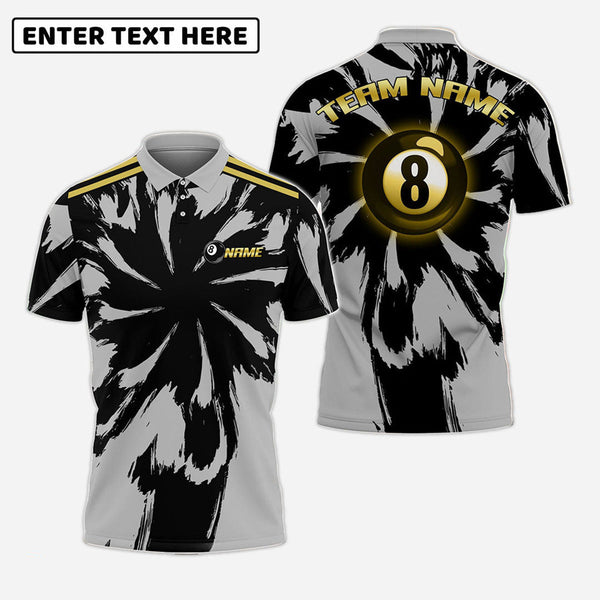 Billiards Grey Storm 8 Ball Personalized Men Women Polo Shirt Custom Billiard Team Jersey