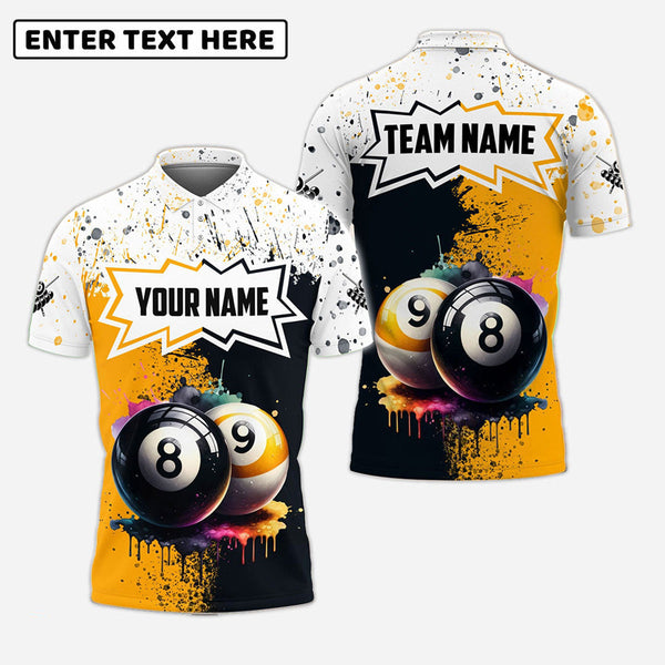 Billiards Colorful 8 Ball 9 Ball Personalized Men Women Polo Shirt Custom Billiard Team Jersey