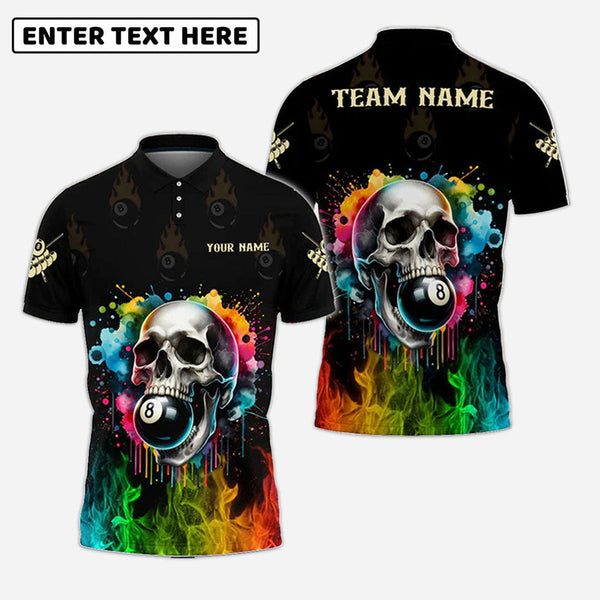 Billiards Colorful Skull 8 Ball Personalized Men Women Polo Shirt Custom Billiard Team Jersey