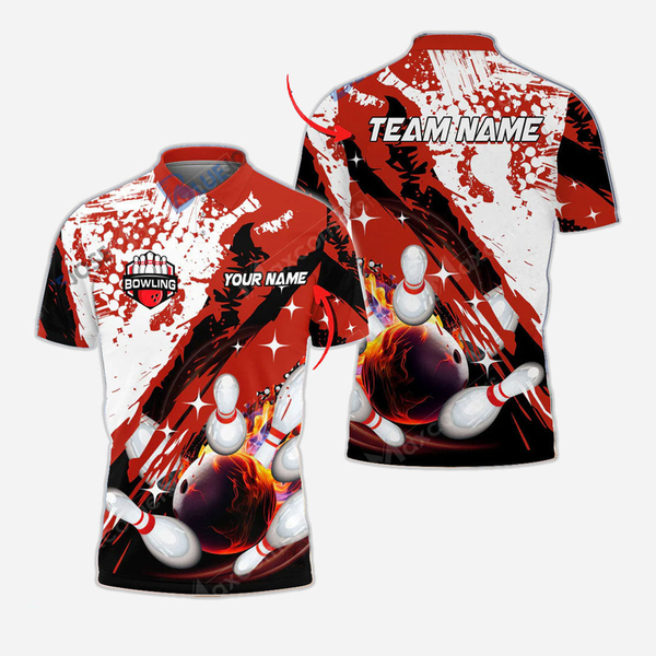 Bowling And Pins Personalized Men Women Polo Shirt Custom Bowling Team Jersey