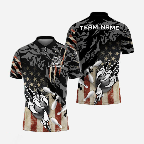 Personalized Bowling US Patriotic Men Women Polo Shirt Custom Name Bowling Team Jersey