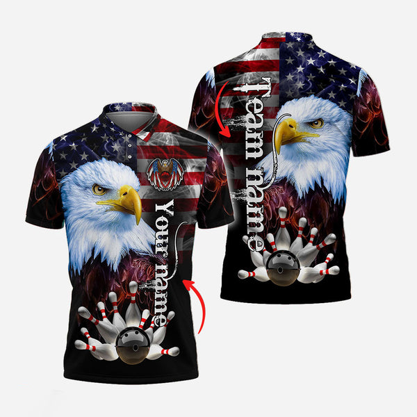 Personalized Bowling US Patriotic Eagle Men Women Polo Shirt Custom Name Bowling Team Jersey