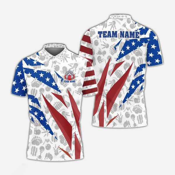 Personalized Bowling US Flag Patriotic Men Women Polo Shirt Custom Name Bowling Team Jersey
